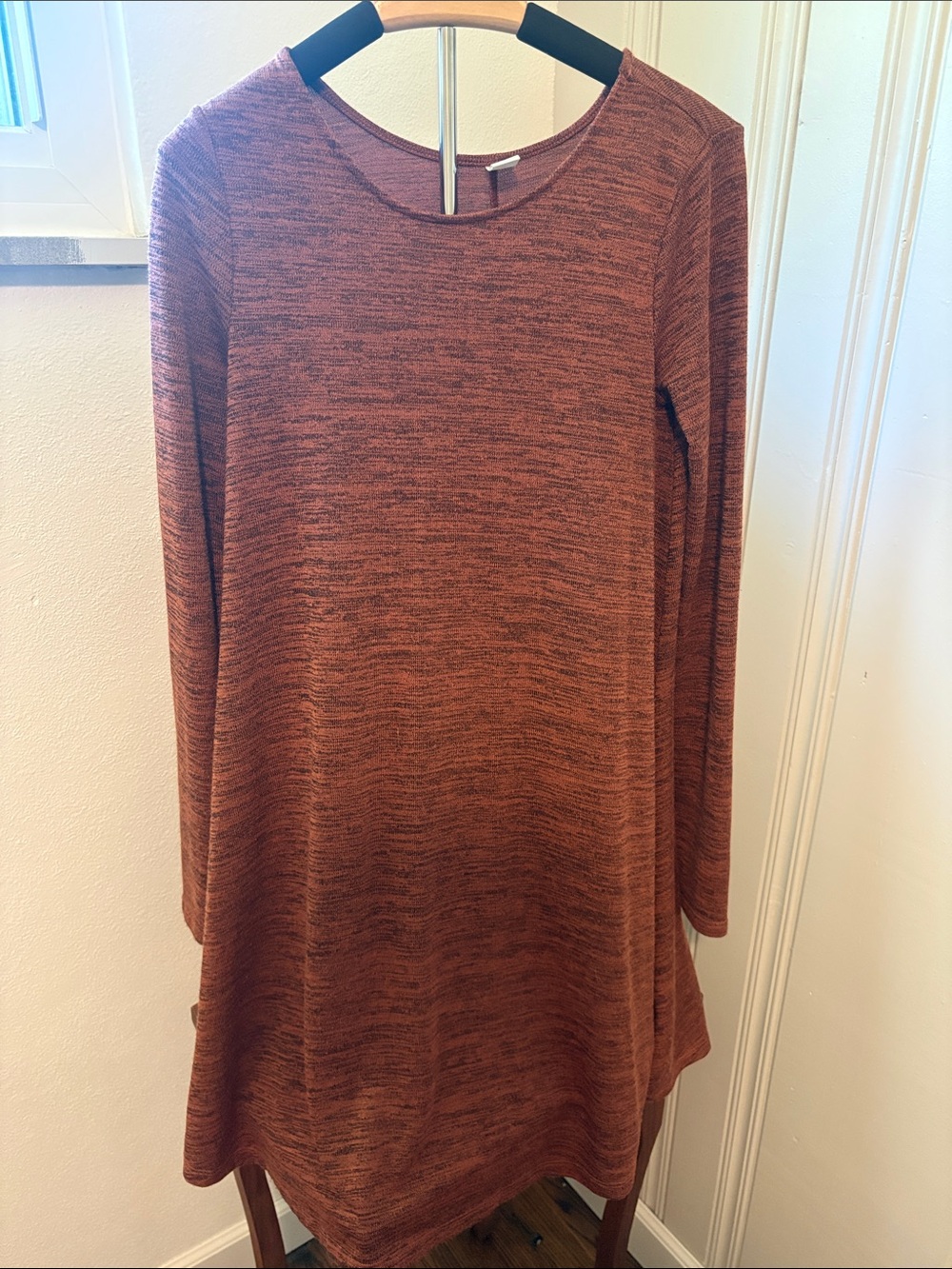 Old Navy Long-Sleeve Swing Dress in Rust Heather